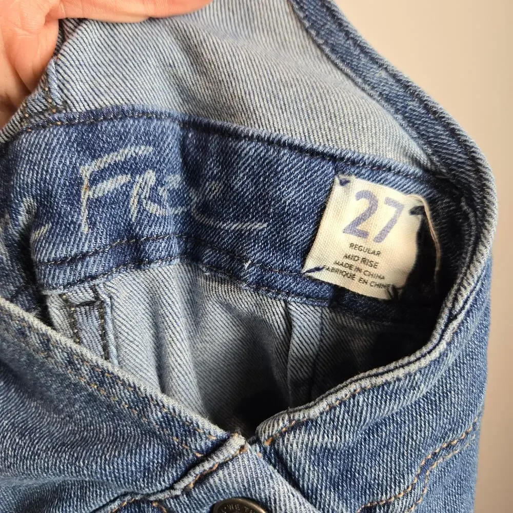 Free People Skinny Denim Jean Overalls‎ Bibs Mid Rise 27 OB824322